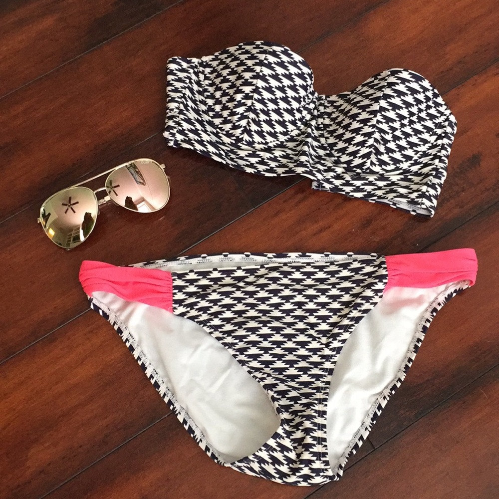 Navy Herringbone Bikini Top